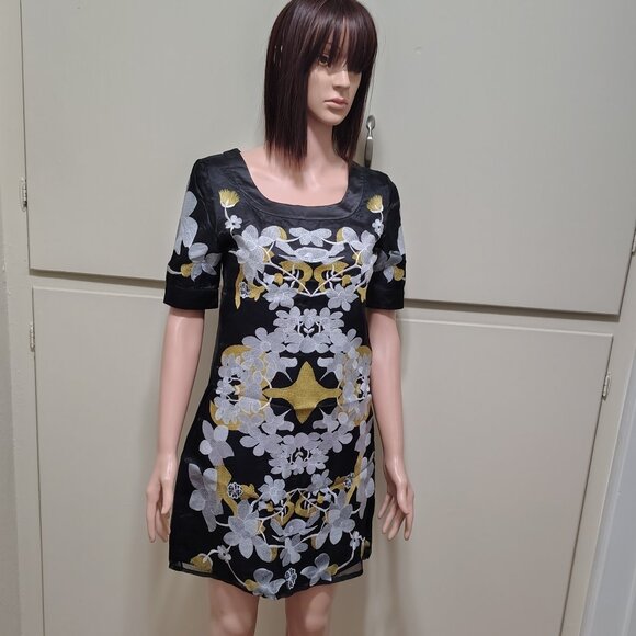 Rachael G. Black Floral Summer Dress with Short Sleeves, Sizes M and S - Picture 5 of 13